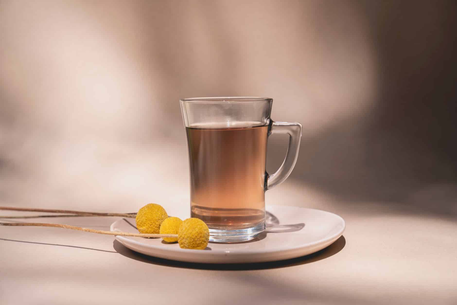 Tisane queue de cerise en tasse avec pédoncules séchés bio